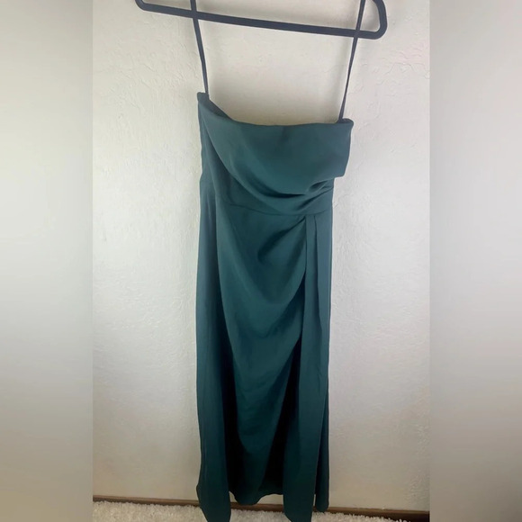 NWOT After Six Strapless Pleated Faux Wrap Trumpet Gown in Evergreen, size 2 - Picture 6 of 12